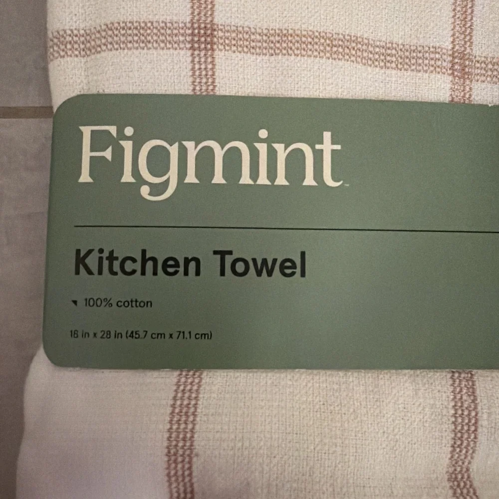Figmint Kitchen Towel Set Unisex 18x28 Off-White New Plaid Cotton 2-Pack